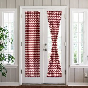 Achim Buffalo Check Indoor Polyester/Cotton Light Filtering Checkered Door Curtain Panel, Burgundy, 25-in W x 72-in L