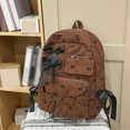 thumbnail image 4 of HUISZJ Corduroy Bow Printed Backpack, Large Capacity School Backpack With Bowknot, Reusable Shoulder Bag for Work School Outdoor (Brown), 4 of 8
