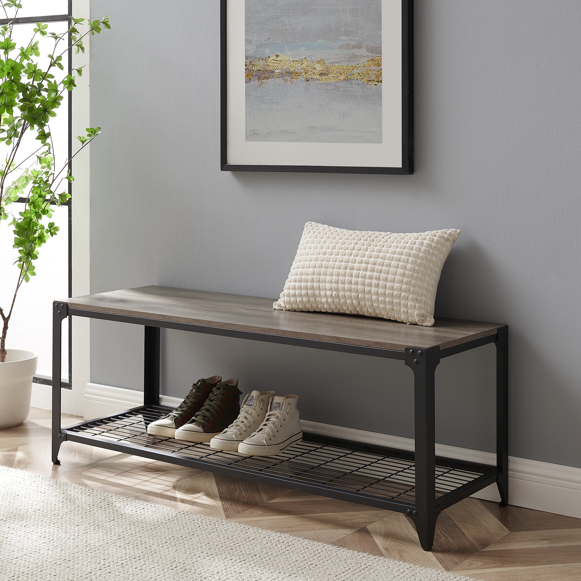 Wilson Riveted Grey Wash Entry Bench by River Street Designs - Walmart.com