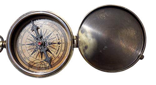 MAH Best Engraved Brass Compass with Case C-3240