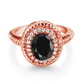thumbnail image 2 of Gem Stone King 2.76 Ct Oval Black Sapphire 18K Rose Gold Plated Silver Halo Engagement Ring (Size 5), 2 of 3