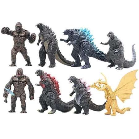 Gojira Ghidorah King Kong w/Axe 8 Pcs 3.5" Action Figures Set