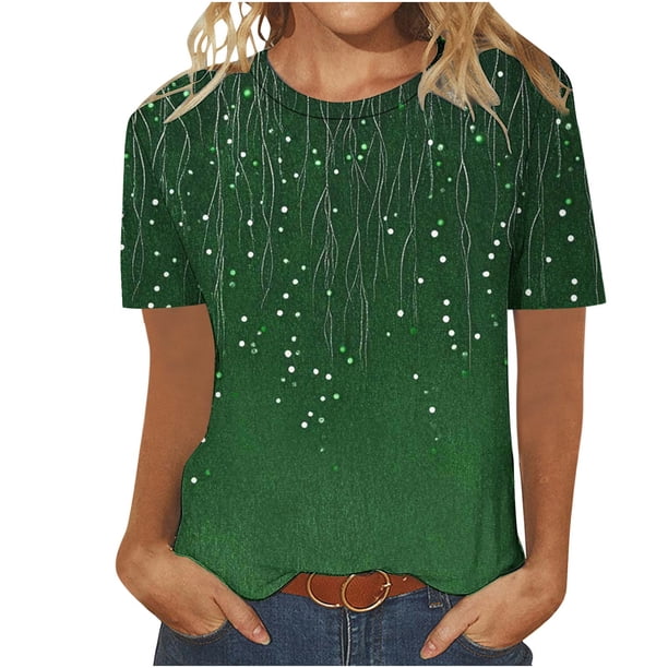 Blusas para las Mujeres Casual Impreso Cuello Redondo Manga Corta Camiseta Top, Tops Cortos para las Mujeres Primavera Verano