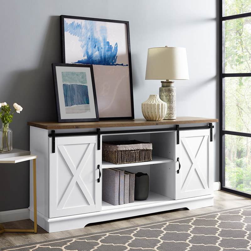 58 Modern Farmhouse Wood Tv Stand White Rustic Oak Walmart Canada