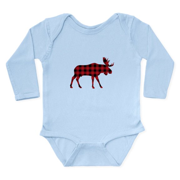 CafePress - Plaid Moose Animal Silhouette Body Suit - Long Sleeve Cotton Baby Bodysuit