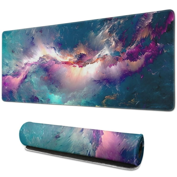 Large Non-Slip Rubber Base Gaming Mouse Pad (31.5x11.8 inches) with Stitched Edges - Colorful Galaxy Design: Transforms Your Desk & Gaming Setup