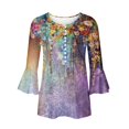 thumbnail image 4 of Susanny Plus Size Sexy Tops Clearance Button Down Flowy Casual Shirts for Women Floral Pleated Ladies Blouses and Tops Petite Flare Elbow 3/4 Length Sleeve Tunic Tshirts for Women Light Purple S, 4 of 5