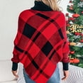 thumbnail image 5 of Somuwie Women's High Neck Christmas Contrast Plaid Long Sleeve Poncho Sweater, 5 of 8