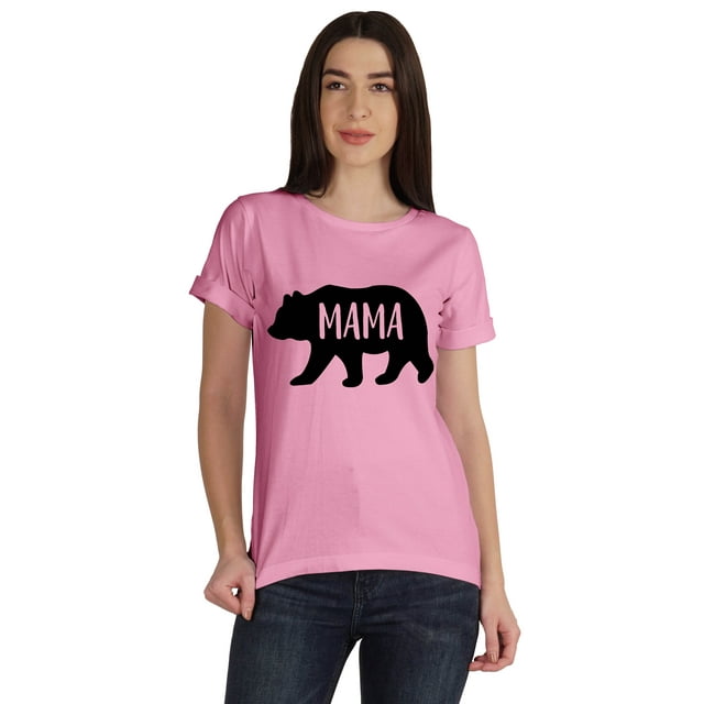Inkmeso T-Shirt Graphique à Col Rond Maman Ours Manches Courtes Femme Coton Tee Décontracté