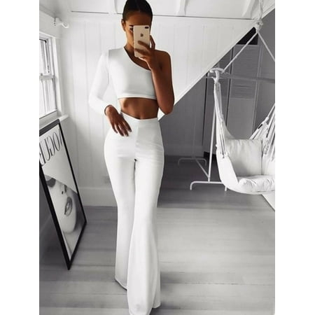 Fashion New Plus Size Women Solid Color High Waist Wide Leg Flared Office Ladies Pants Stretch OL Trousers