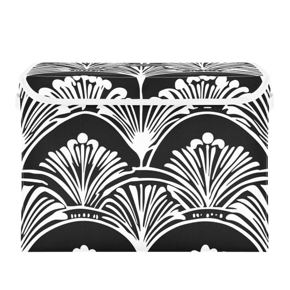 Black and White Line Shell Large Storage Bins with Linen Collapsible Lid Storage Box 16.7 x 12.6 x 11.8in