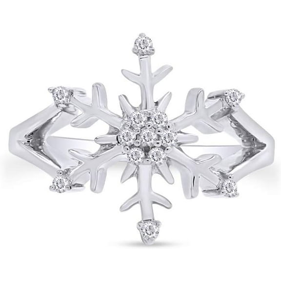Divine Creation 14K White Gold Plated 1Ct Round Cut White Diamond Wedding Engagement Snowflake Ring 925 Sterling Silver For Women's -10