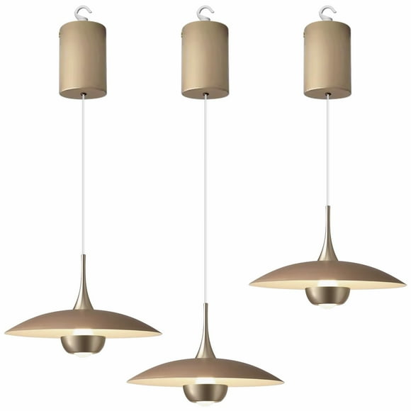 FSLiving Suspension Semi-Encastrée avec Lampe Suspendue à LED Rétractable 6W Moderne Or Ajustable Luminaire Îlot Moderne Intégré LED 4000K pour Chambre Cuisine Évier Salon Îlot, 3 Lumières