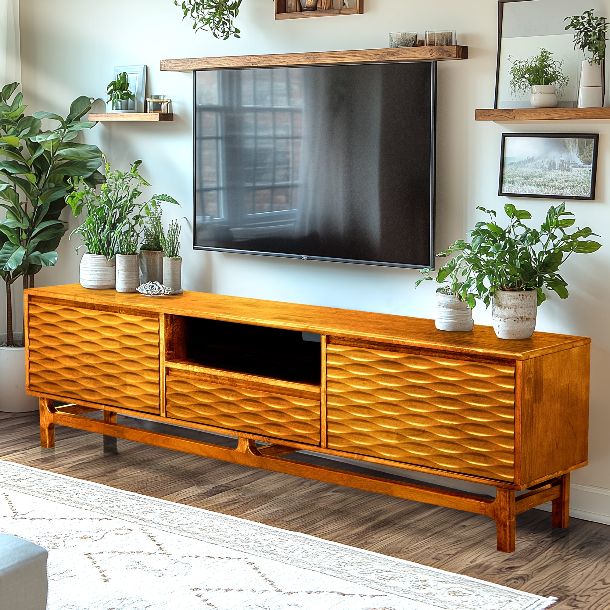 Acacia Elara TV Stand for TVs up to 75" Media Console Entertainment Center, Caramel