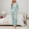 thumbnail image 2 of Green Morocco Watercolor Modern Geometric Art Womens Pyjamas Set Button Up Pyjamas Womens with Long Sleeve Top And Wide Leg Pants V-neck Loungewear Sets, 2 of 9