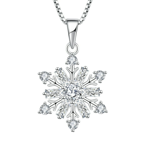 Starchenie Snowflake Necklace 925 Sterling Silver Snowflake Pendant April Cubic Zirconia Christmas Jewelry for Women