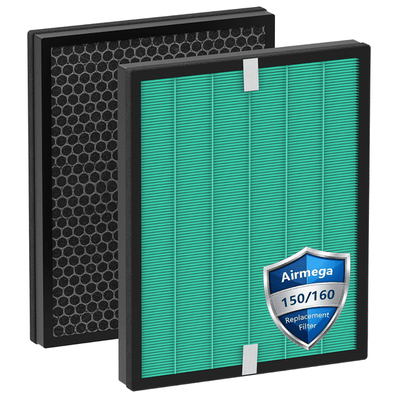 2 pack 150 Filter Replacement for Coway Airmega 150 / Airmega 160 Air Purifiers, True HEPA and Enhanced Activated Carbon Filter, AP-1019C-FP