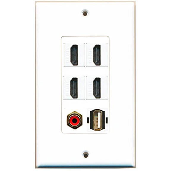 RiteAV - 4 Port HDMI 1 RCA Red 1 USB A-A Wall Plate Decorative
