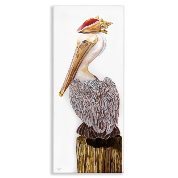 Stupell Industries Tropical Nautical Pelican with Sea Shell Canvas Art, 10 x 24, by Diane Fifer