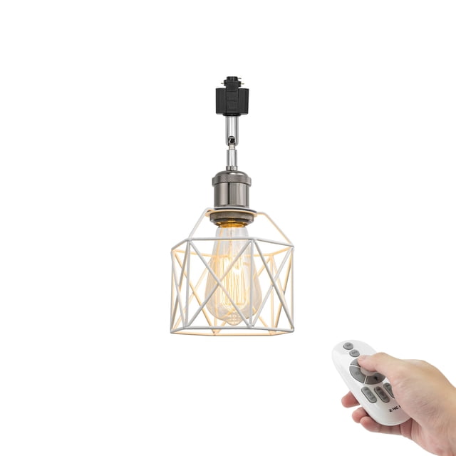 FSLiving Modern Design Adjusted Angle H-Type Track Head Lighting Remote Control Black Pearl Base Hollow White Metal Cage Pendant Light Fixture Dimmable for Bar Sink Kitchen Gallery Store - 1 Pack