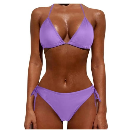 ZPYESWOW Women Two Piece Push Up Tankini Sets Plus Size Beachwear Swimsuit Bikini Halter Padded Top Push Up Bikini Set