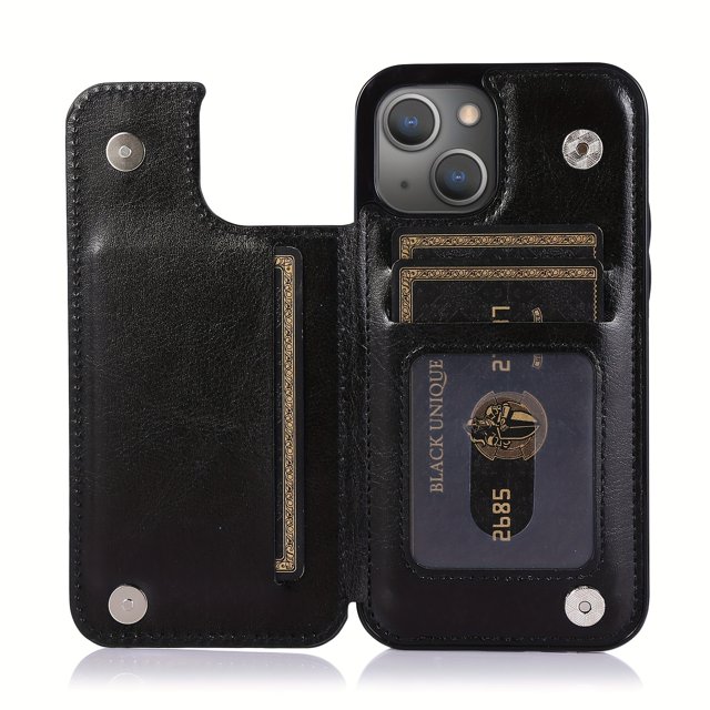For IPhone 15 14 13 12 11 Pro Max XR XS Max SE 2022/2020 7 8 Plus Wallet Case With Card Holder, PU Faux Leather Kickstand Card Slots Case, Double Magnetic Clasp And Durable Shockproof Cover