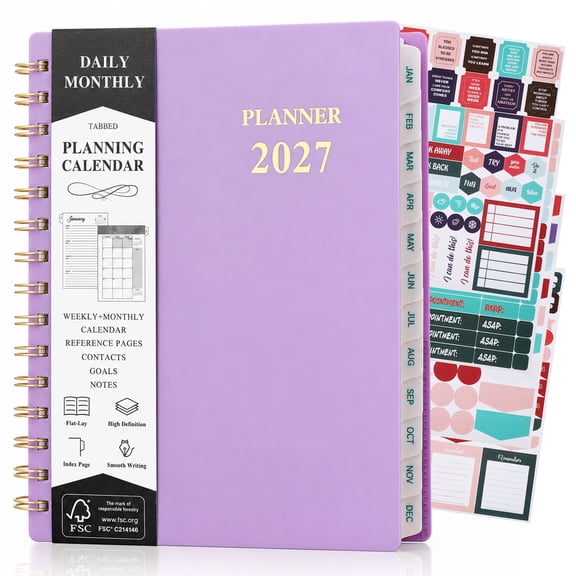 sixwipe Planner 2027 Weekly Monthly Calendar, Hardcover Spiral Bound Agenda Book with Inner Pocket, 6.1 x 8.4 Inch, for Office School Home Use