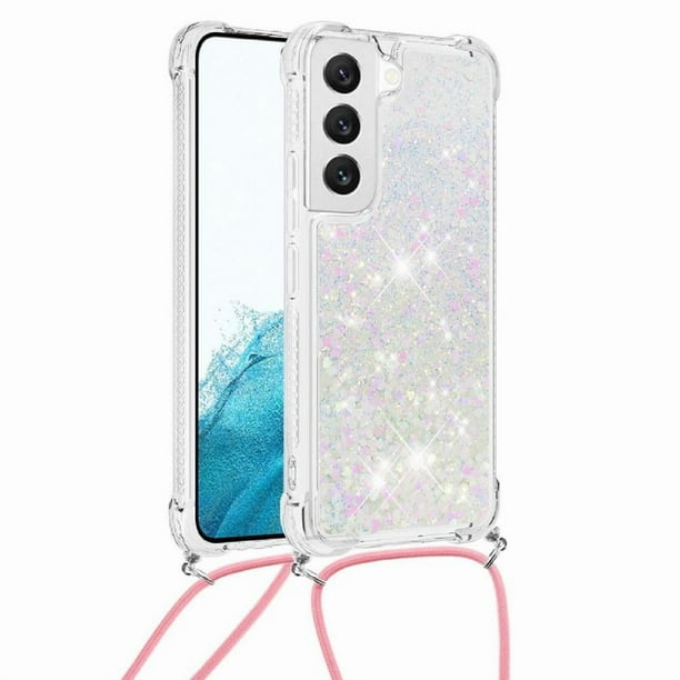 Funda FOXDOCK para Samsung Galaxy S22 con Cuerda Ajustable, Brillo Líquido, Protección Antigolpes y Lente – Ideal para Regalo