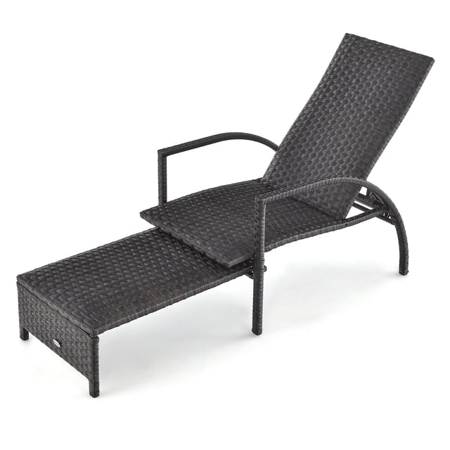 Costway Chaise Longue de Patio en Osier avec Éponge Élastique, Dossier Réglable et Ottoman Rétractable