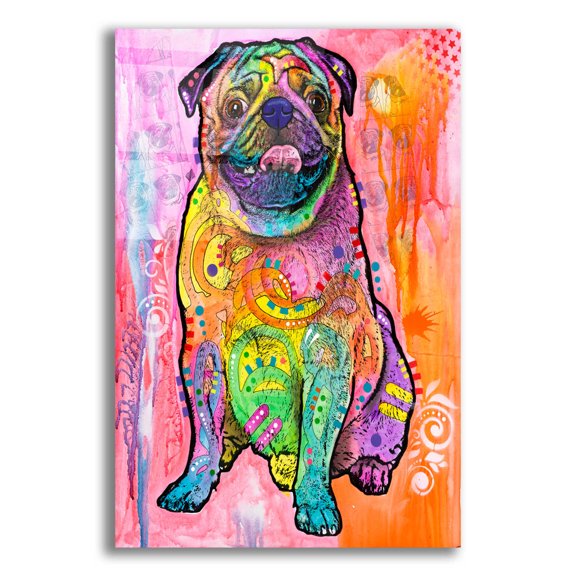 Epic Art 'Pugs & Kisses' by Dean Russo, Acrylic Glass Wall Art, 16"x24"
