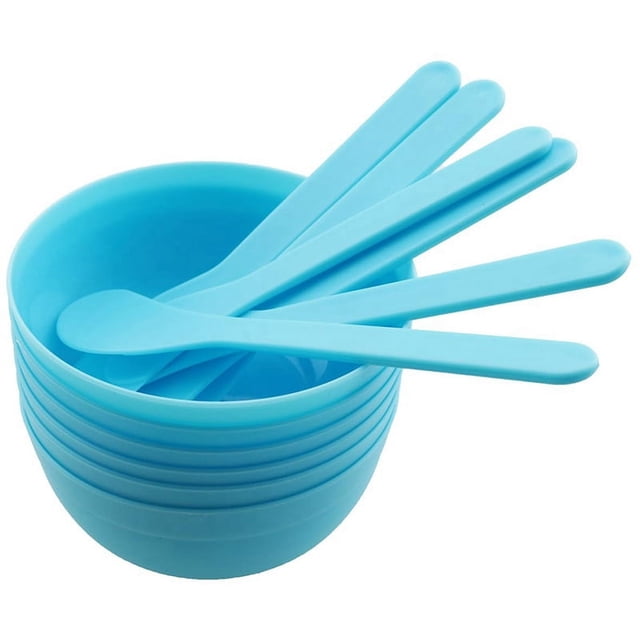 6PCS Blue DIY Glue Mixing Bowl Set with Spoons for Slime , PP Plastic, Reusable Mixing Bowls