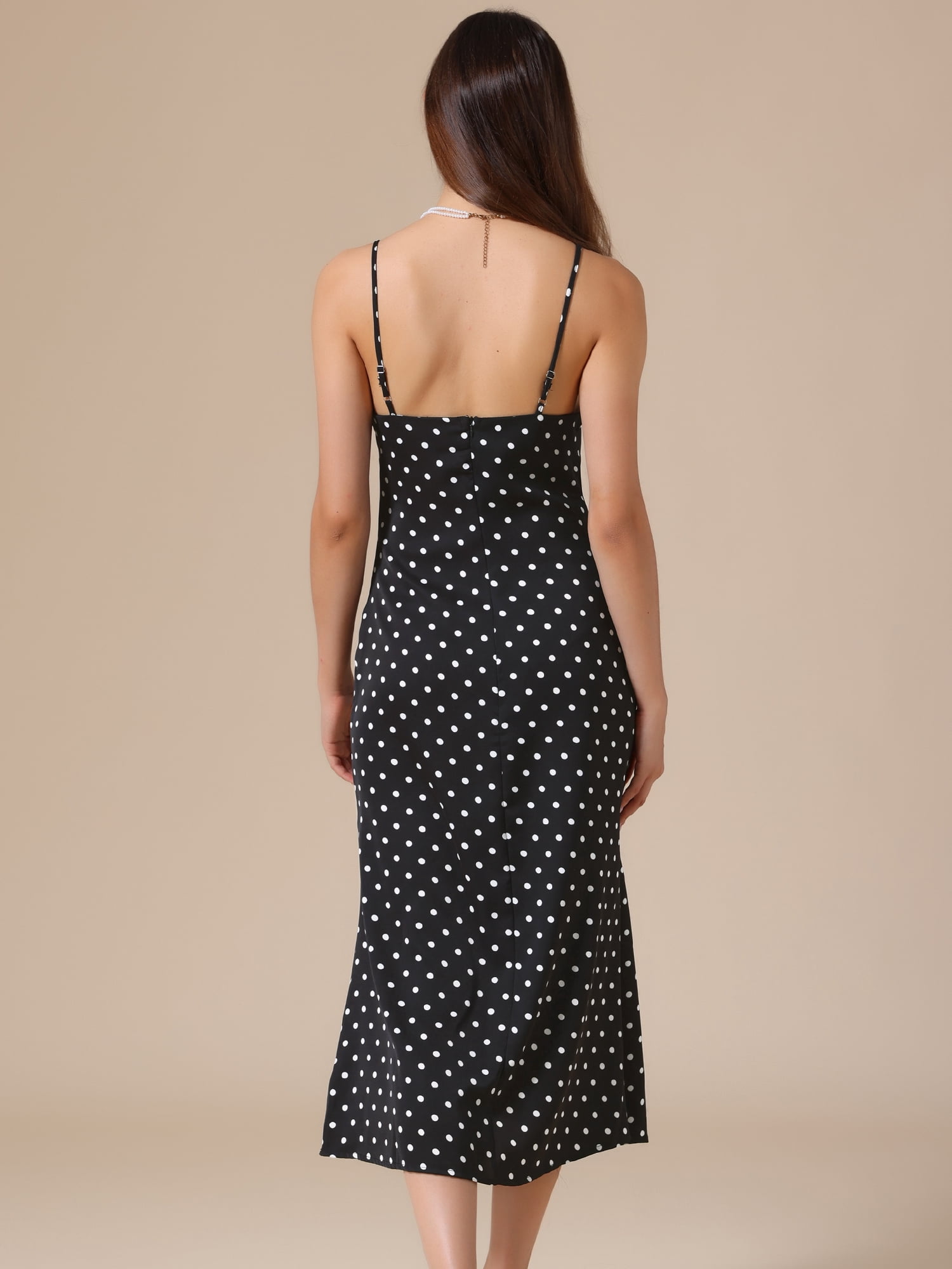 DARING DIVA Women's Polka Dots Sleeveless V Neck Spaghetti Straps Dresses M Black