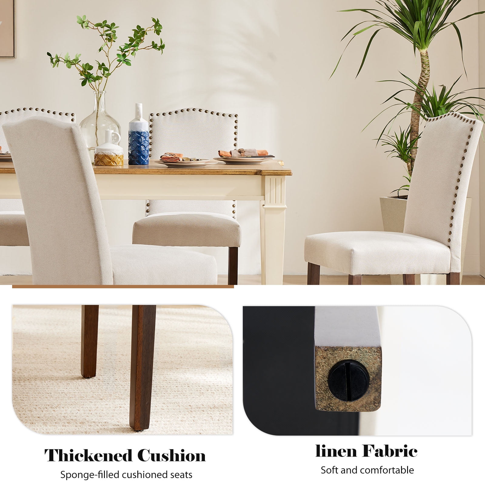 EDX Dining Chairs Set of 2, Parsons Chairs with Nailhead Trim and Wood Legs