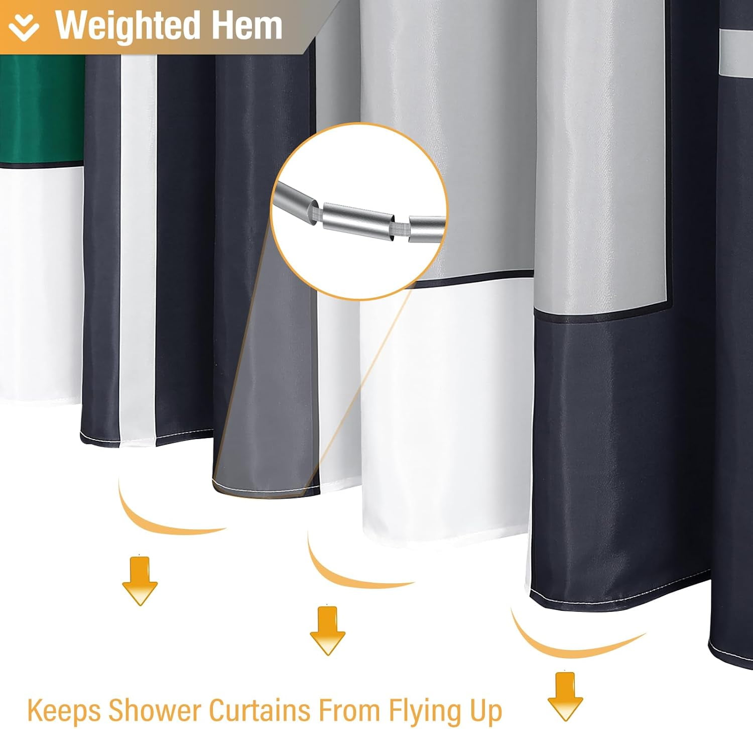 Emerald Green Shower Curtain, Geometric Fabric Shower Curtain Set with Plastic Hooks, Machine Washable, Water Repellent, Modern Decorative Neutral Cloth Shower Curtains for Bathroom - 72x72