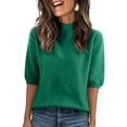 thumbnail image 2 of Women's Short Sleeve Sweaters Trendy High Neck Knit Pullover Tops Business Casual Spring Outfits 2026 Dark Green 2XL, 2 of 5