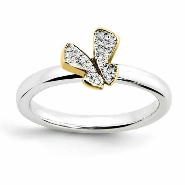 Bague en Argent Sterling Stackable Expressions Plaqué Or Papillon Diamant Taille 5
