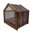 thumbnail image 2 of Flower Pet House, Flowers of Asia in Japanese Art Style Vivid Floral Pattern Boho Print, Outdoor & Indoor Portable Dog Kennel with Pillow and Cover, 5 Sizes, Black Orange Mustard, by Ambesonne, 2 of 5