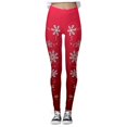 thumbnail image 4 of Fiaer Christmas Women's Black Leggings Snowflake Graphic High Waisted Pants Plus Size Cozy Trendy Tight Trousers Red M, 4 of 5