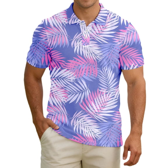 CONROSES Mens Hawaii Short Sleeve Polo Shirts Tropical Graphic Collared Polo Shirt for Men Casual Golf Shirts
