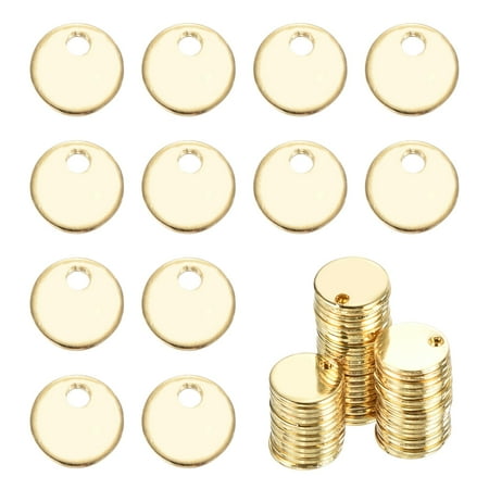 Uxcell 50Pcs Stainless Steel Blank Stamping Tag Engraved Stainless Steel Round Charm Pendant with Holes 7mm/0.28  Gold Jewelry Making Earring
