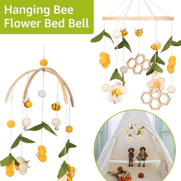 NUAHRHY Baby Crib Nursery Mobile Bamboo Wood Mobile Baby Wind Chimes Cute Baby Crib Mobile Toy Soothing Crib Nursery Mobile Hanging Bee Flowers Crib Decor Auditory Visual Development for Baby Crib