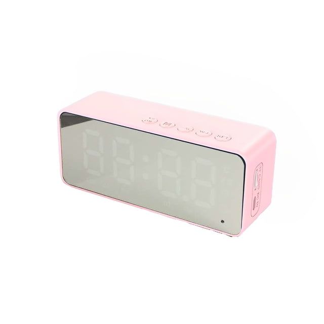 maskred Bluetooth Speaker Inside Microphone Mirror Clock LCD Screen Intelligent Electrical Accessory Outdoor Indoor Home Pink