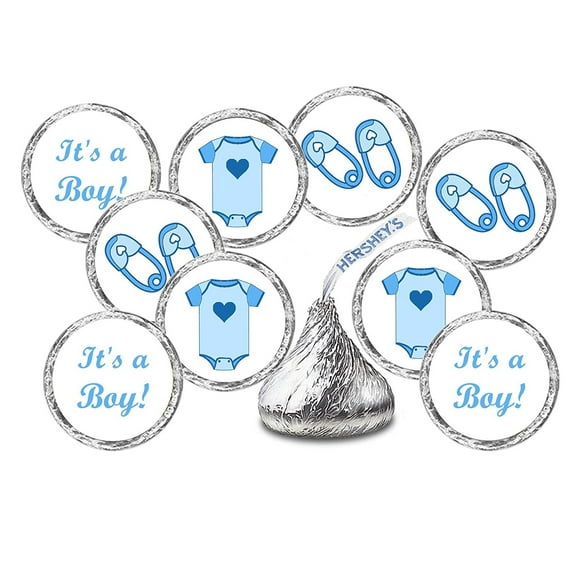324 Blue Onesie, Pin, Its a Boy Baby Shower Favors Stickers For Baby Shower Or Baby Sprinkle Party, Baby Shower Kisses Stickers, Baby Shower Blue Decorations, Baby Shower Labels, Candy Not Included