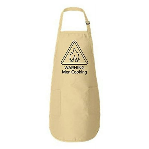Warning Men Cooking Full-Length Apron with Pockets Natural One Size