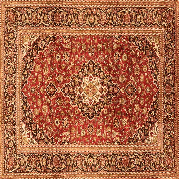 Ahgly Company Indoor Square Medallion Orange Traditional Area Rugs, 3' Square