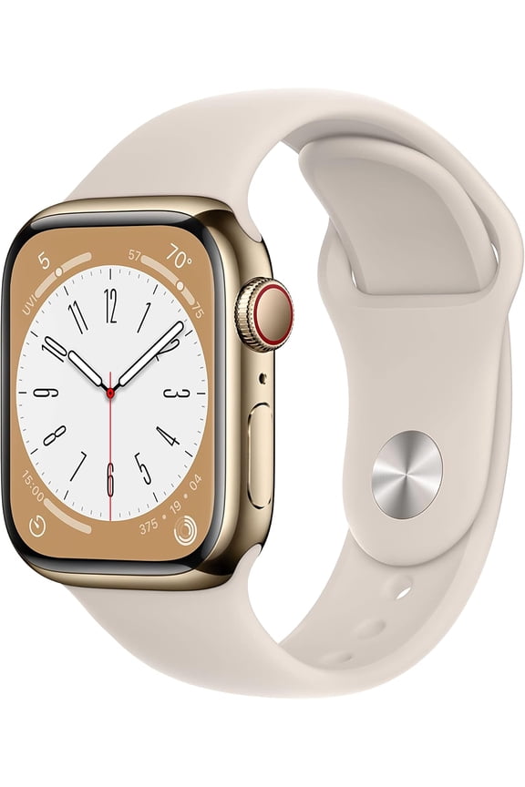 Restored Apple Watch Series 8 GPS + Cellular 41mm Gold Stainless Steel Case with Starlight Sport Band - S/M. Fitness Tracker, Blood Oxygen & ECG Apps, Always-On Retina Display (Refurbished)
