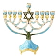thumbnail image 2 of Matashi Hand Painted Enamel Menorah Candelabra Star of David Design w/ Gold Accents & Crystals, 2 of 7