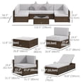 thumbnail image 2 of 9 Piece Wicker Patio Furniture Set with Light Grey Cushions, Modular PE Rattan Sectional Sofa with Adjustable Loungers and Glass Top Table for Backyard, Garden and Porch, 2 of 7