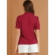 thumbnail image 5 of INSPIRE CHIC Tops de blusa de trabajo con cuello redondo y mangas cortas con tapeta de medio botón con volantes para mujer rojo L, 5 of 6
