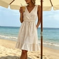 thumbnail image 4 of ASEIDFNSA Womens Cotton Midi Dress Sleeveless V Neck Tiered A Line Summer Sundress, 4 of 5